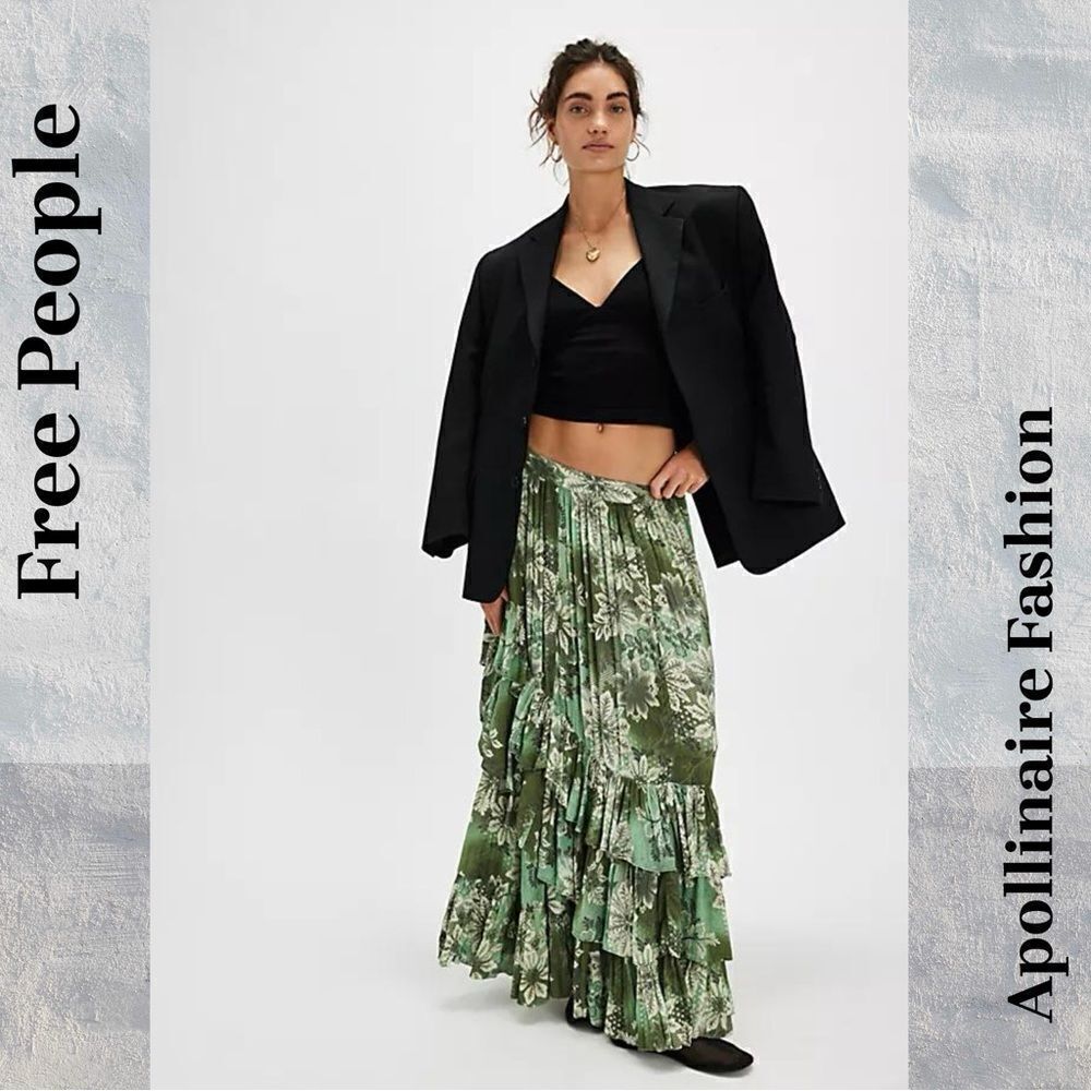 FREE PEOPLE MARIETTA MAXI SKIRT IN GREEN COMBO NEW